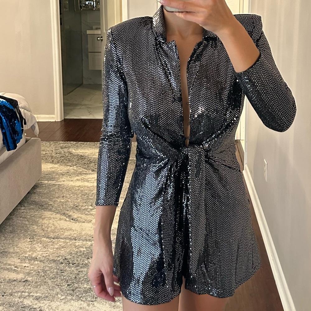 Zara Black and Silver Sequin Top